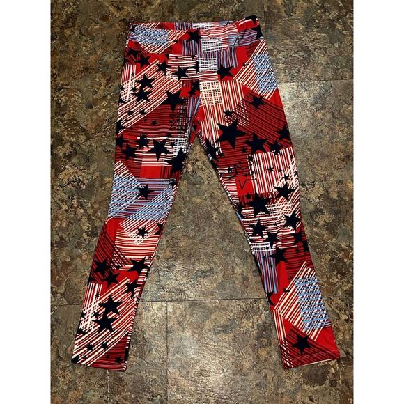 Lularoe Stretch Leggings Tall And Curvy Waist 30 4th Of July Patriotic - Picture 1 of 7